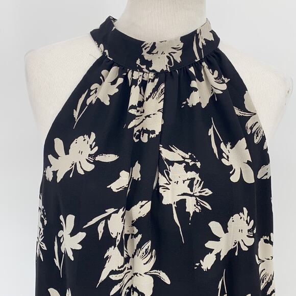 Allison Joy Women's Sleeveless Black & White Floral Halter Top Blouse Size XL - Picture 2 of 14